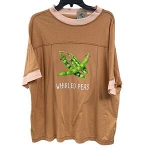 New Hand Printed Womens Small Whirled Peas Veggie Short Sleeve Tee Shirt